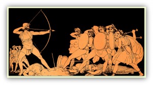 Homer, The Odyssey. Ulysses (Odysseus) killing the Suitors of his wife Penelope on the island of Ithaca