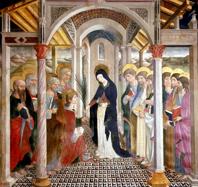 Atri (Te), cattedrale di Santa Maria Assunta, affreschi dell'abside opera di Andrea De Litio, Commiato di Maria dagli Apostoli