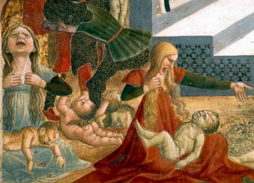Atri (Te), cattedrale di Santa Maria Assunta, affreschi dell'abside opera di Andrea De Litio, la Strage degli Innocenti, dettaglio
